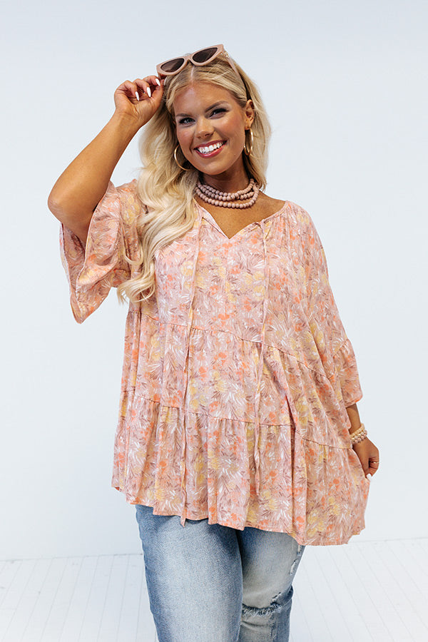 Floral Faith Shift Top In Light Latte Curves Image - 1