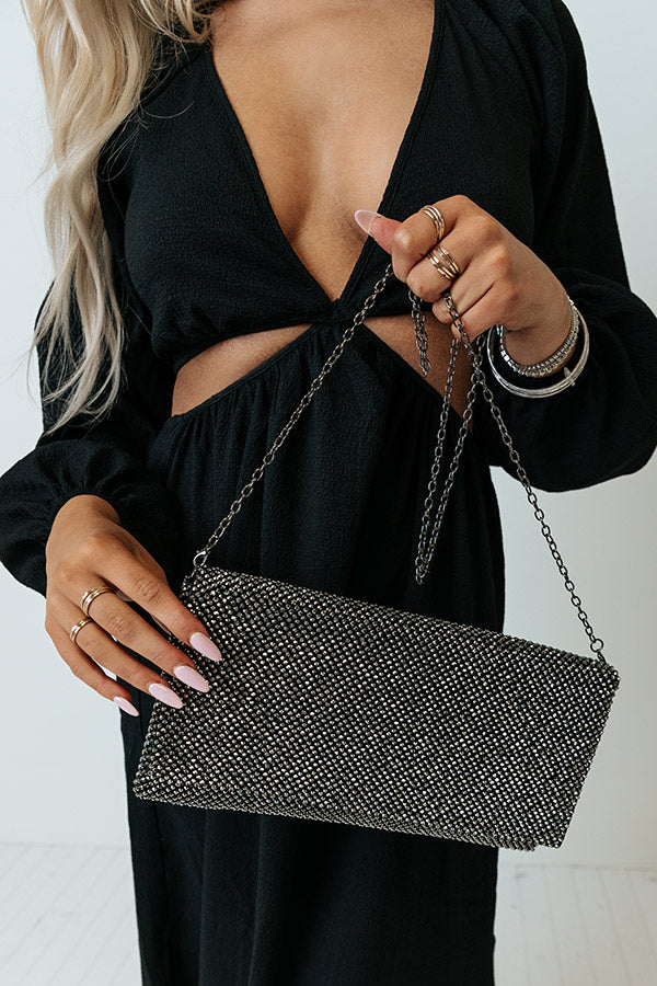 Fabulous Time Rhinestone Clutch In Black