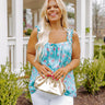On A Wave Floral Shift Top in Turquoise Curves Image - 1