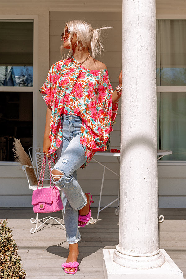 Beach Hustle Floral Shift Tunic In Peach