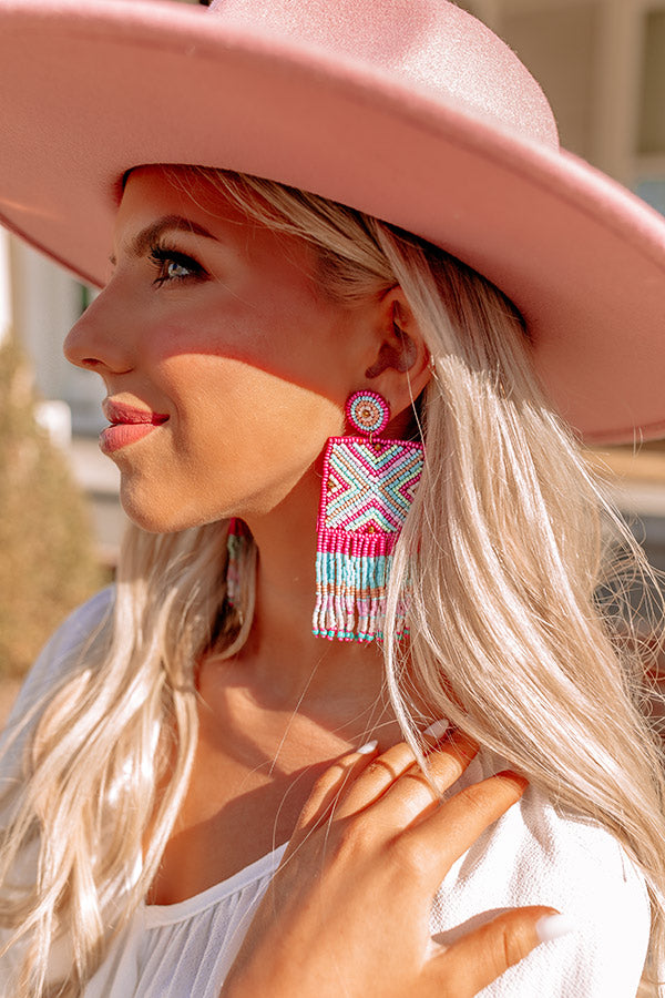 Sip By The Sea Beaded Earrings In Hot Pink