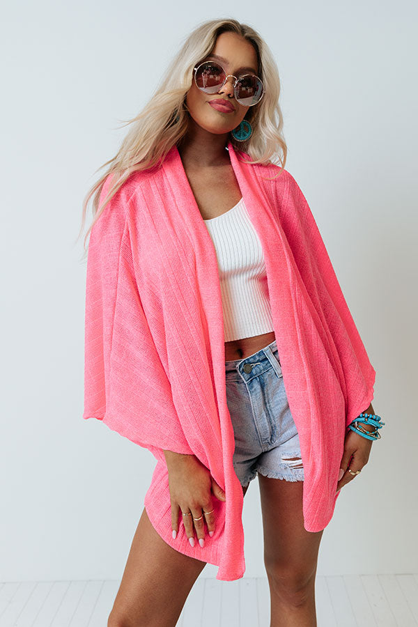 Waves For Days Knit Cardigan In Neon Pink
