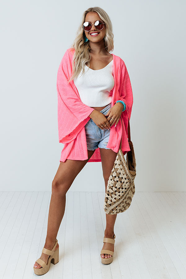 Waves For Days Knit Cardigan In Neon Pink Image - 2