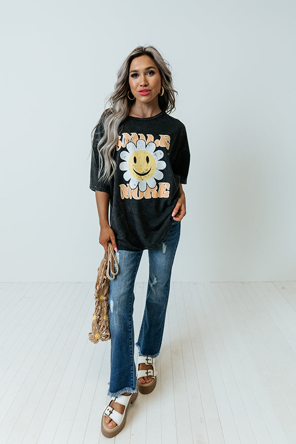 Smile More Flower Oversized Graphic Tee Image - 1