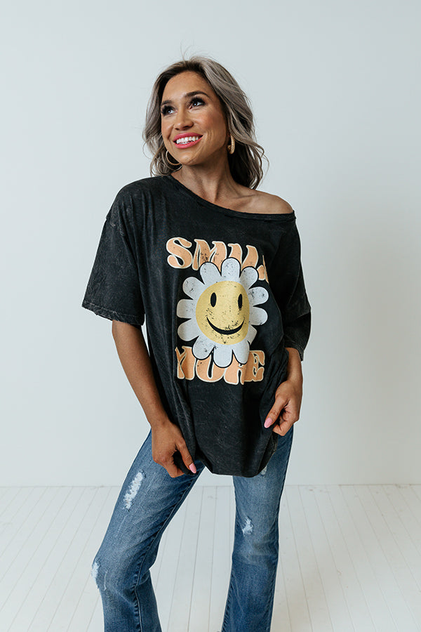 Smile More Flower Oversized Graphic Tee Image - 2