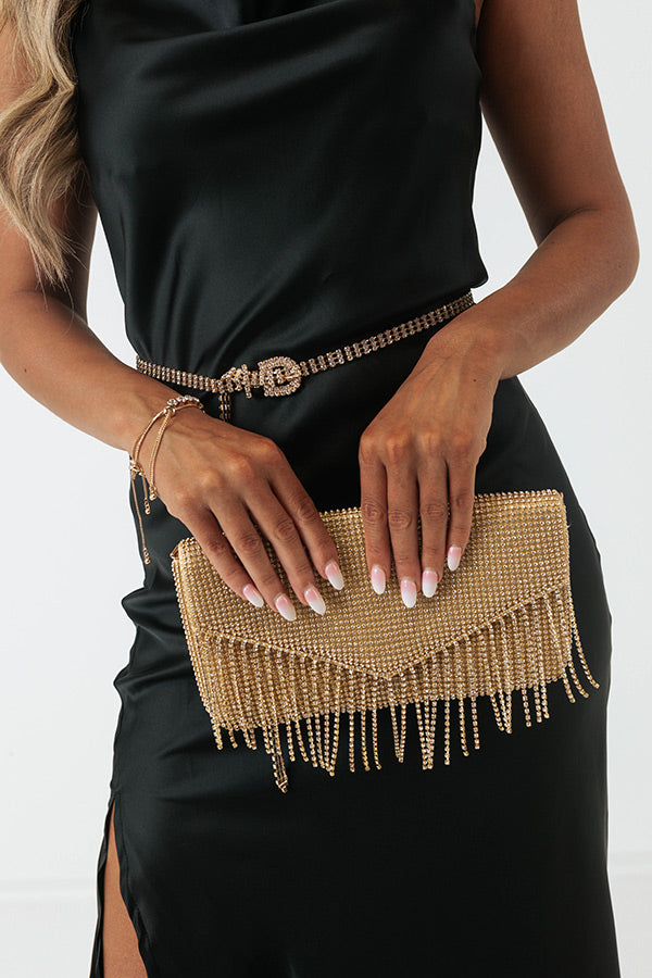 VIP Party Rhinestone Clutch In Gold
