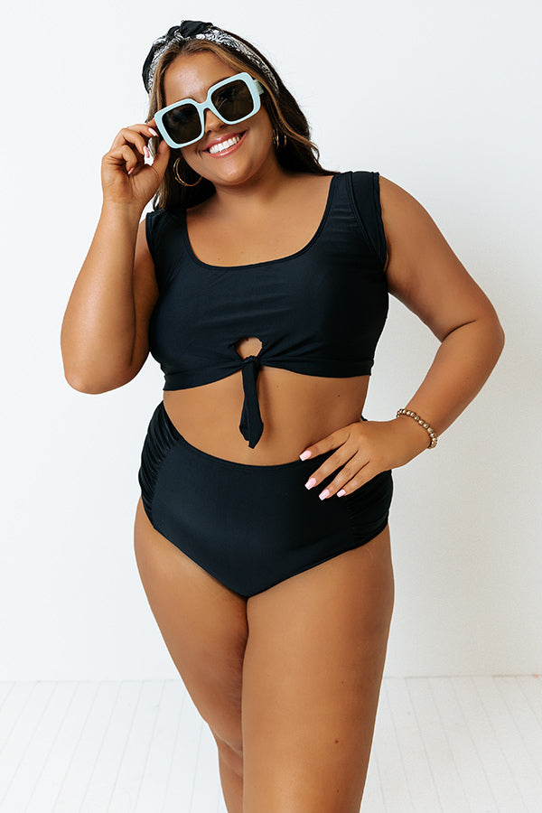 Jacuzzi Cutie Front Tie Bikini Top in Black Curves Image - 1
