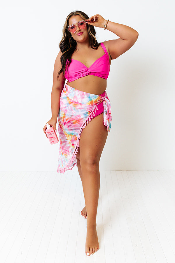 Tanning In Tulum High Waist Bikini Bottom in Hot Pink Curves Image - 1