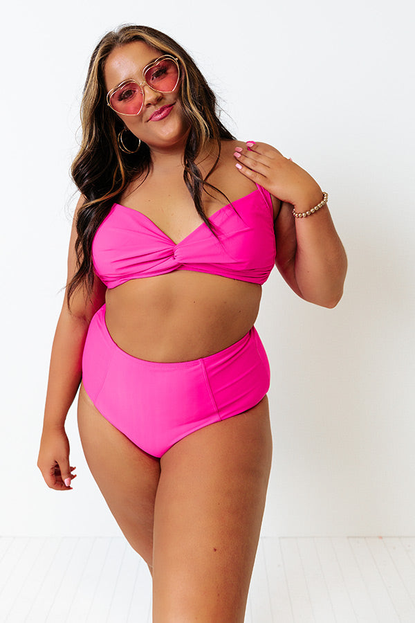 Tanning In Tulum High Waist Bikini Bottom in Hot Pink Curves Image - 2