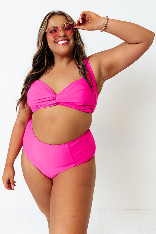 Tanning In Tulum Bikini Top in Hot Pink Curves Image - 2