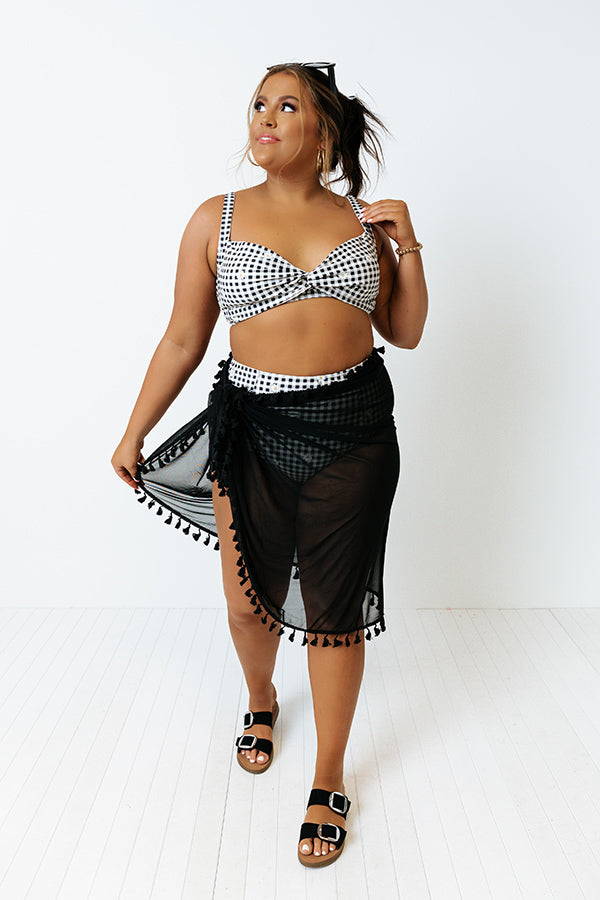 Tanning In Tulum Gingham Bikini Top in Black Curves Image - 1