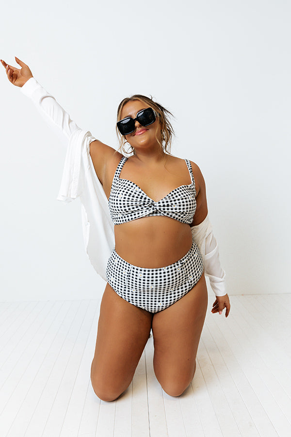Tanning In Tulum Gingham Bikini Top in Black Curves Image - 2