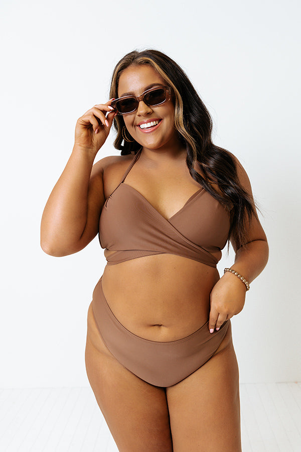 Sandy Seaside Wrap Bikini Top in Chocolate Curves Image - 1