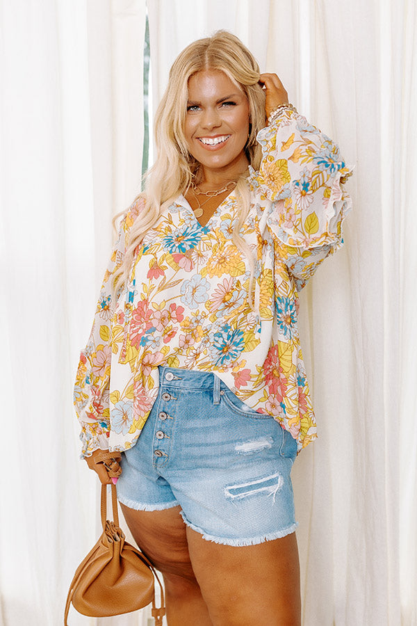Sugary Sweet Floral Shift Top in Cream Curves Image - 1