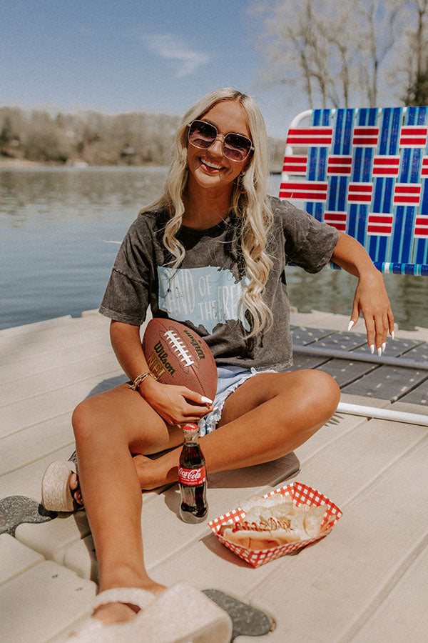 Land Of The Free Vintage-Wash Cropped Graphic Tee