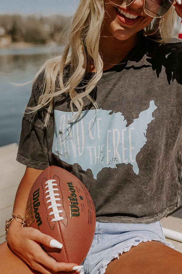 Land Of The Free Vintage-Wash Cropped Graphic Tee Image - 2