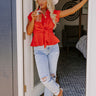 Cue The Sparklers Front Tie Top In Red Image - 1