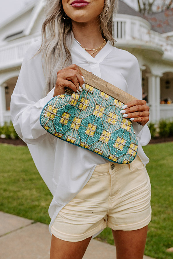Fun Details Beaded Clutch In Turquoise