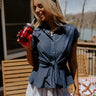 Cue The Sparklers Front Tie Top In Navy Image - 1