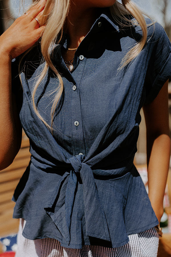 Cue The Sparklers Front Tie Top In Navy Image - 2