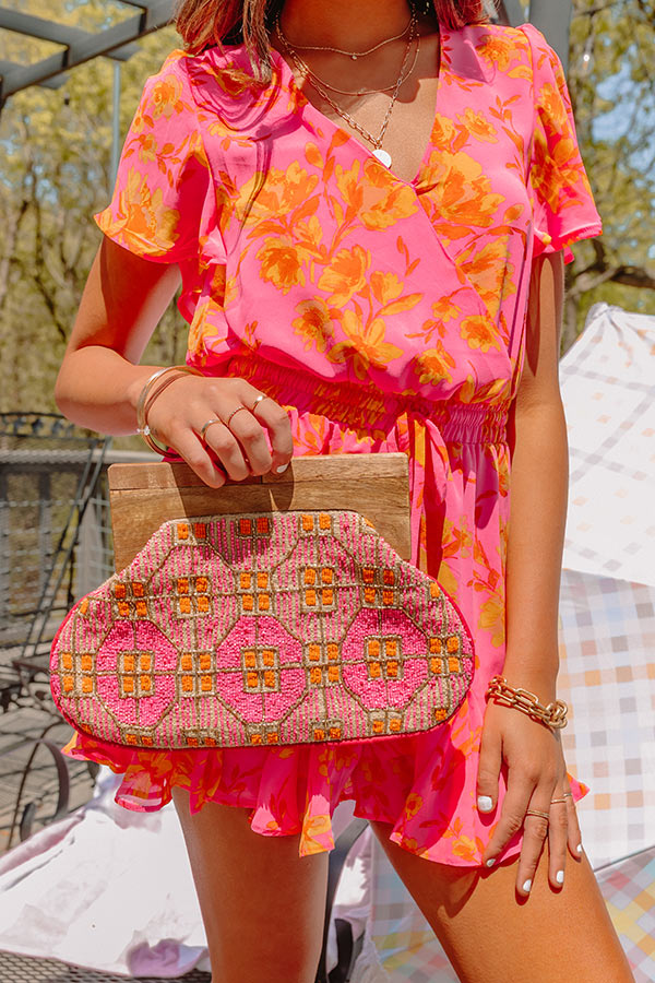 Fun Details Beaded Clutch In Hot Pink