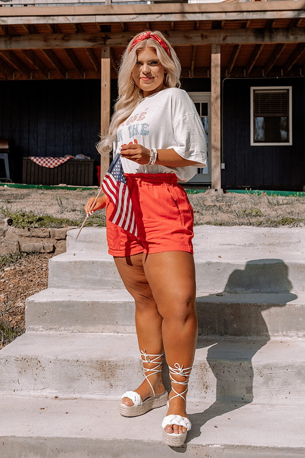 On The Boat Linen-Blend Shorts In Scarlet Curves Image - 1