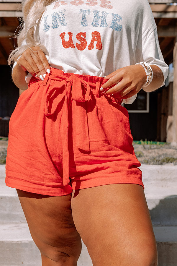 On The Boat Linen-Blend Shorts In Scarlet Curves Image - 2