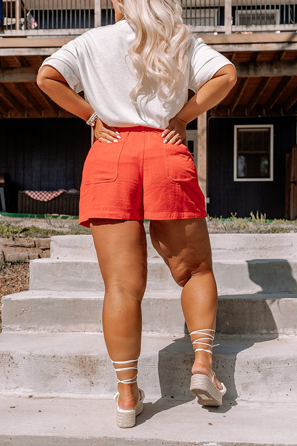 On The Boat Linen-Blend Shorts In Scarlet Curves Image - 5