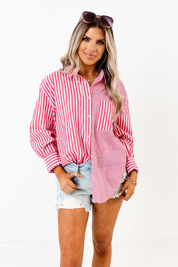 Boating Day Stripe Button Up In Hot Pink Image - 4