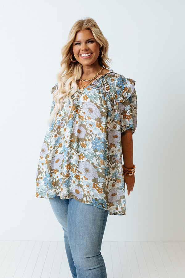 Sweetest Blooms Shift Top In Airy Blue Curves Image - 2