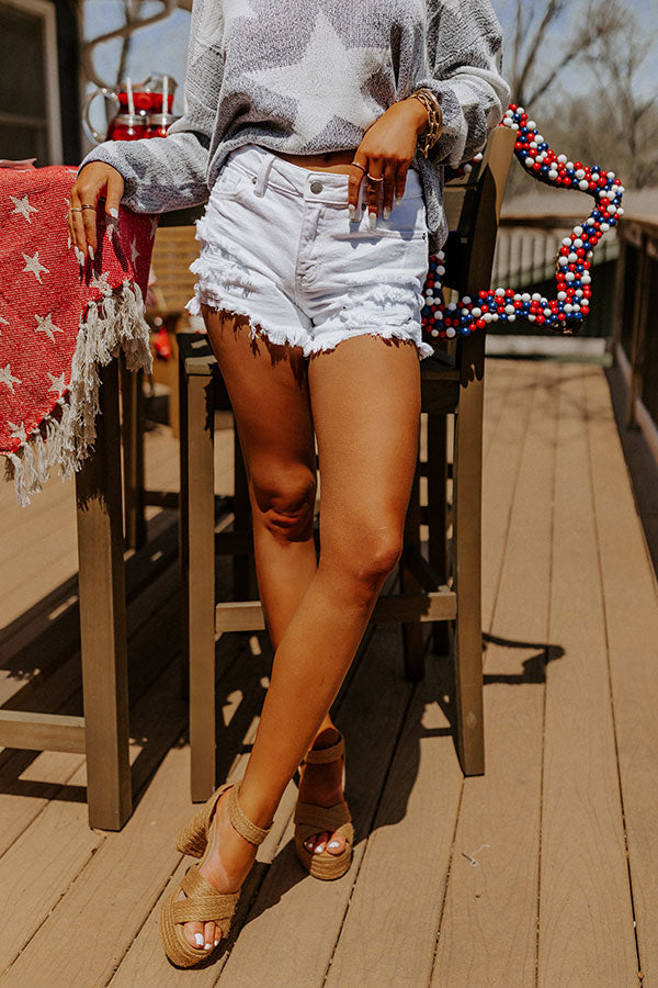 Just USA The Tyra Midrise Distressed Shorts in White Image - 1