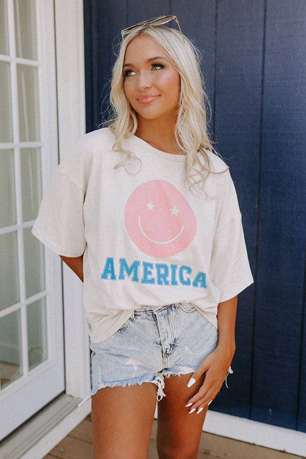 America Smiley Face Graphic Tee