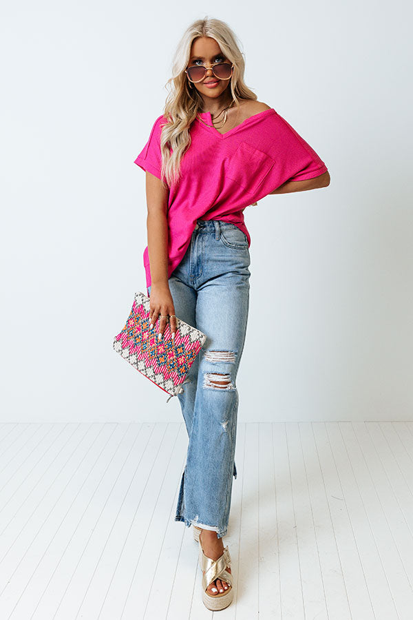 Neighborhood Hotspot Waffle Knit Tee In Hot Pink Image - 1