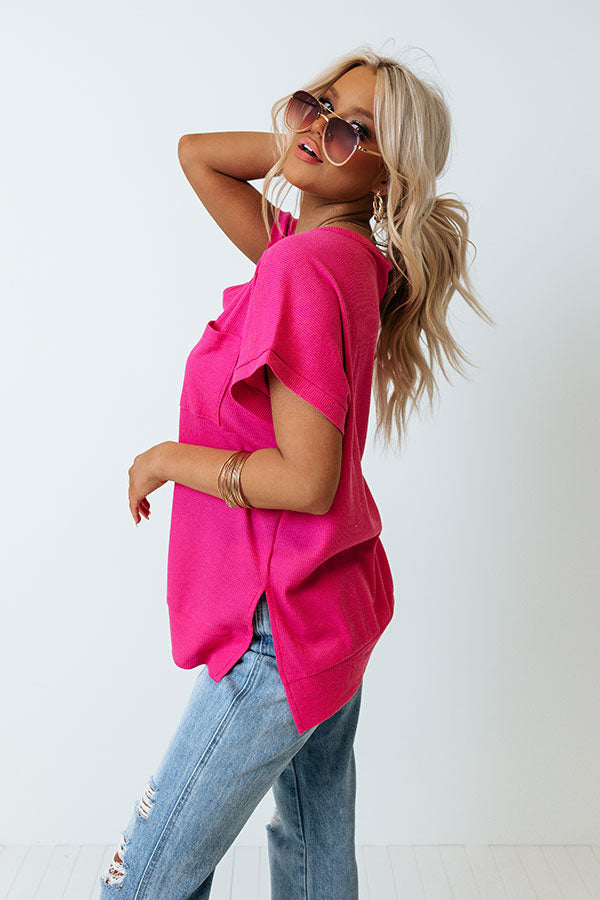 Neighborhood Hotspot Waffle Knit Tee In Hot Pink Image - 2