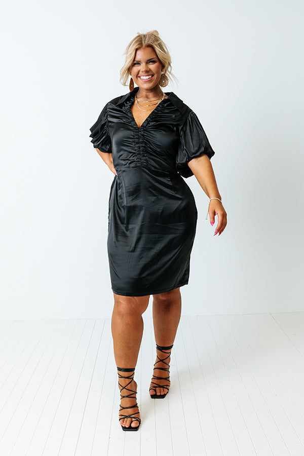 Romantically Inclined Satin Dress In Black Curves Image - 2