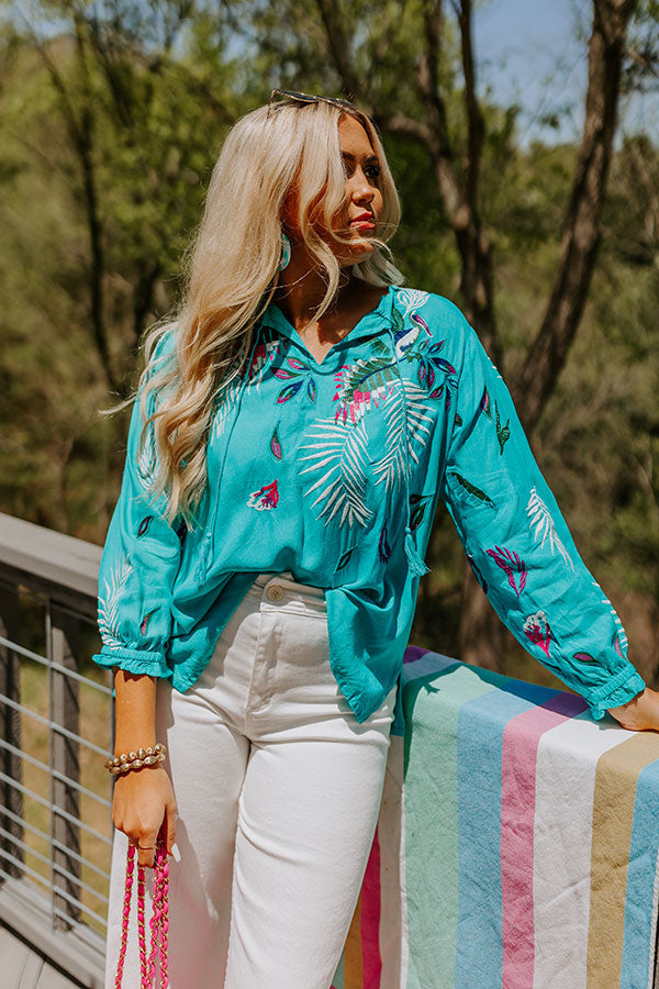Spotted In Santorini Embroidered Shift Top In Turquoise Image - 1