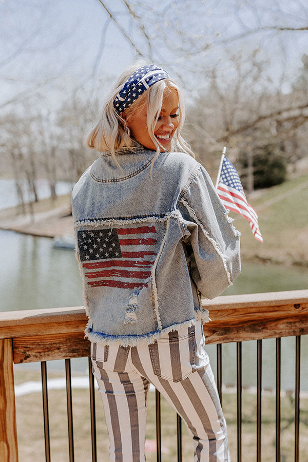 Star Spangled Kisses Distressed Denim Jacket Image - 2