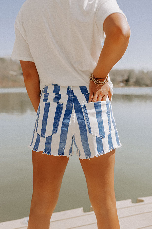 The Josette High Waist Stripe Shorts In Blue Image - 5