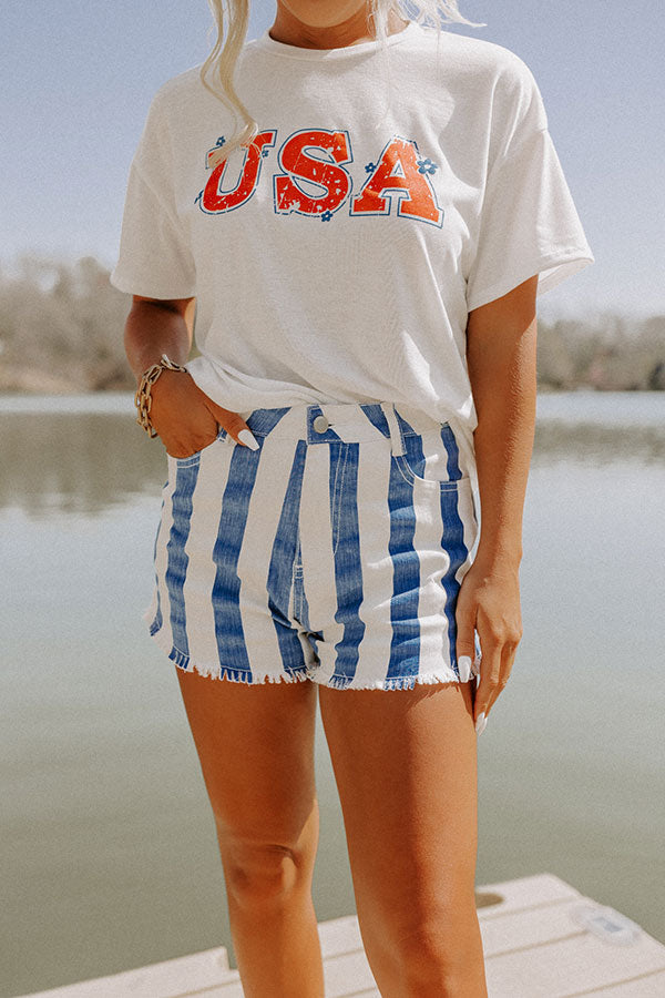 The Josette High Waist Stripe Shorts In Blue