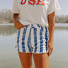 The Josette High Waist Stripe Shorts In Blue Image - 1