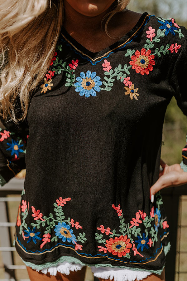 Hear The Waves Embroidered Shift Top In Black Image - 5