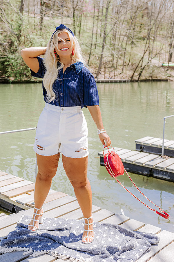 On The Boat Button Up Top In Navy Curves Image - 1