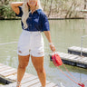On The Boat Button Up Top In Navy Curves Image - 1