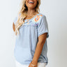 Never Scripted Embroidered Shift Top In Airy Blue Curves Image - 1