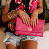 Round Of Mimosas Faux Leather Clutch In Hot Pink Image - 1