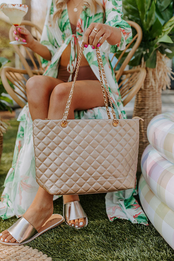 Give Them Glam Quilted Tote in Gold Image - 1