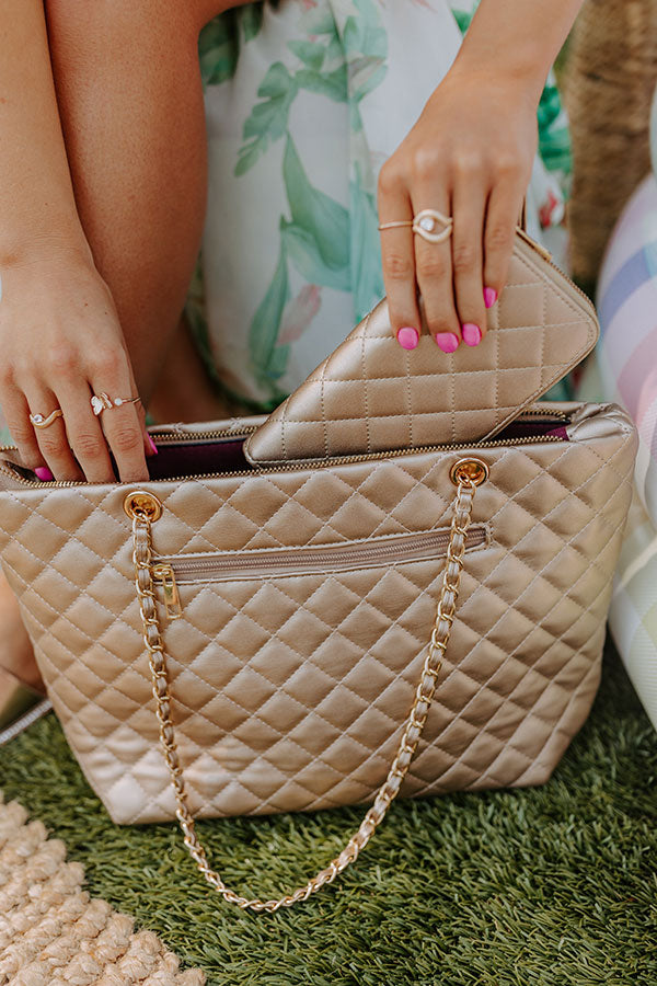 Give Them Glam Quilted Tote in Gold Image - 2