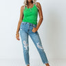 Check Her Stories Ribbed Tank In Lime Image - 1