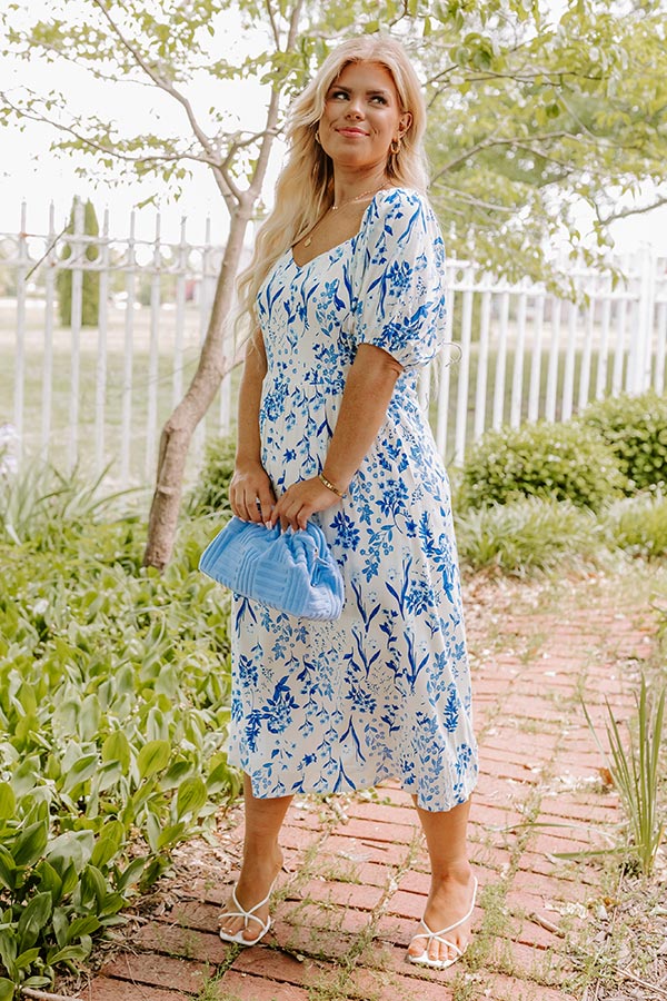 Simply Unforgettable Floral Midi In Blue Curves Image - 1