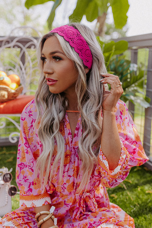 Cabo Beaches Crochet Headband In Hot Pink